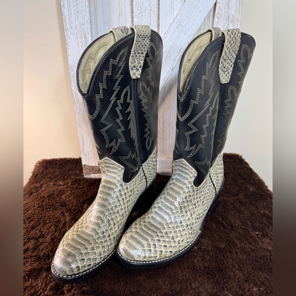Texas All American Made USA Black/ Snake print Cowboy Boots‎ Men Size 5D Western